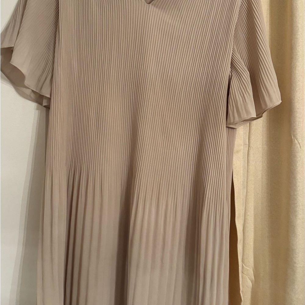 Elegant Beige Pleated Dress
